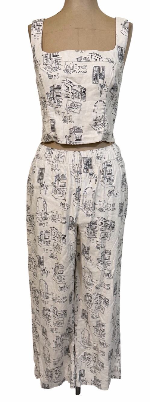Abercrombie Set Linen Blend Elastic Waist Pant Cropped Square Neck Tank XS Small